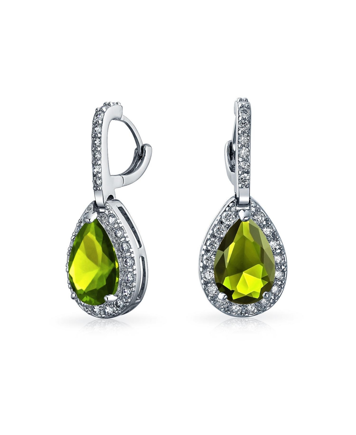 7CT Style Halo Pink Cubic Zirconia Cz Formal Huggie Snap Hinge Dangle Drop Teardrop Earrings Rhodium Plated - Rose