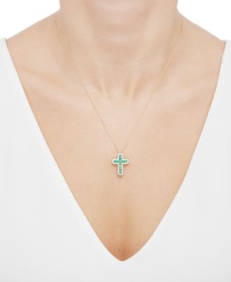 Emerald (5/8 ct. t.w.) & Diamond (1/5 ct. t.w.) Cross 18" Pendant Necklace in 14k Gold (Also in Ruby)