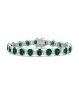 Sterling Silver White Gold Plated with Oval Cubic Zirconia Tennis Bracelet - Green