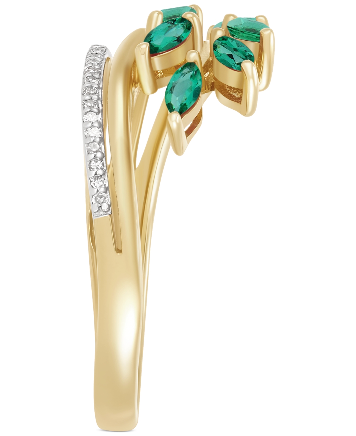 (1/2 ct. t.w.) & Diamond (1/20 ct. t.w.) Vine Motif Ring in 14k Gold (Also in Ruby & Sapphire) - Emerald