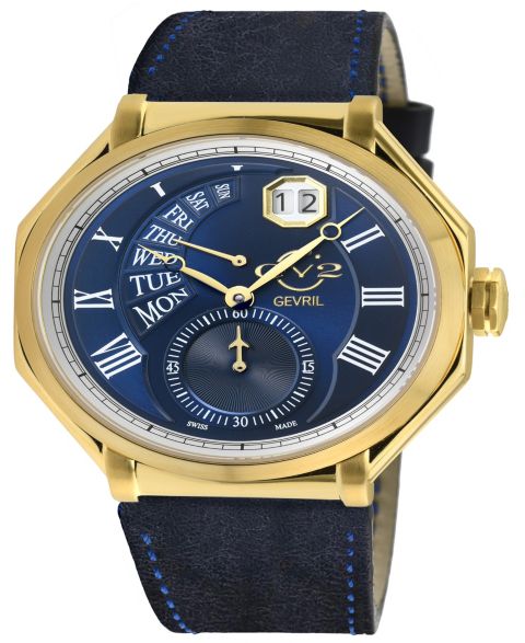 Мужские часы GV2 by Gevril Swiss Made Marchese Swiss Quartz Italian Leather Strap Watch, цвет: Чёрный