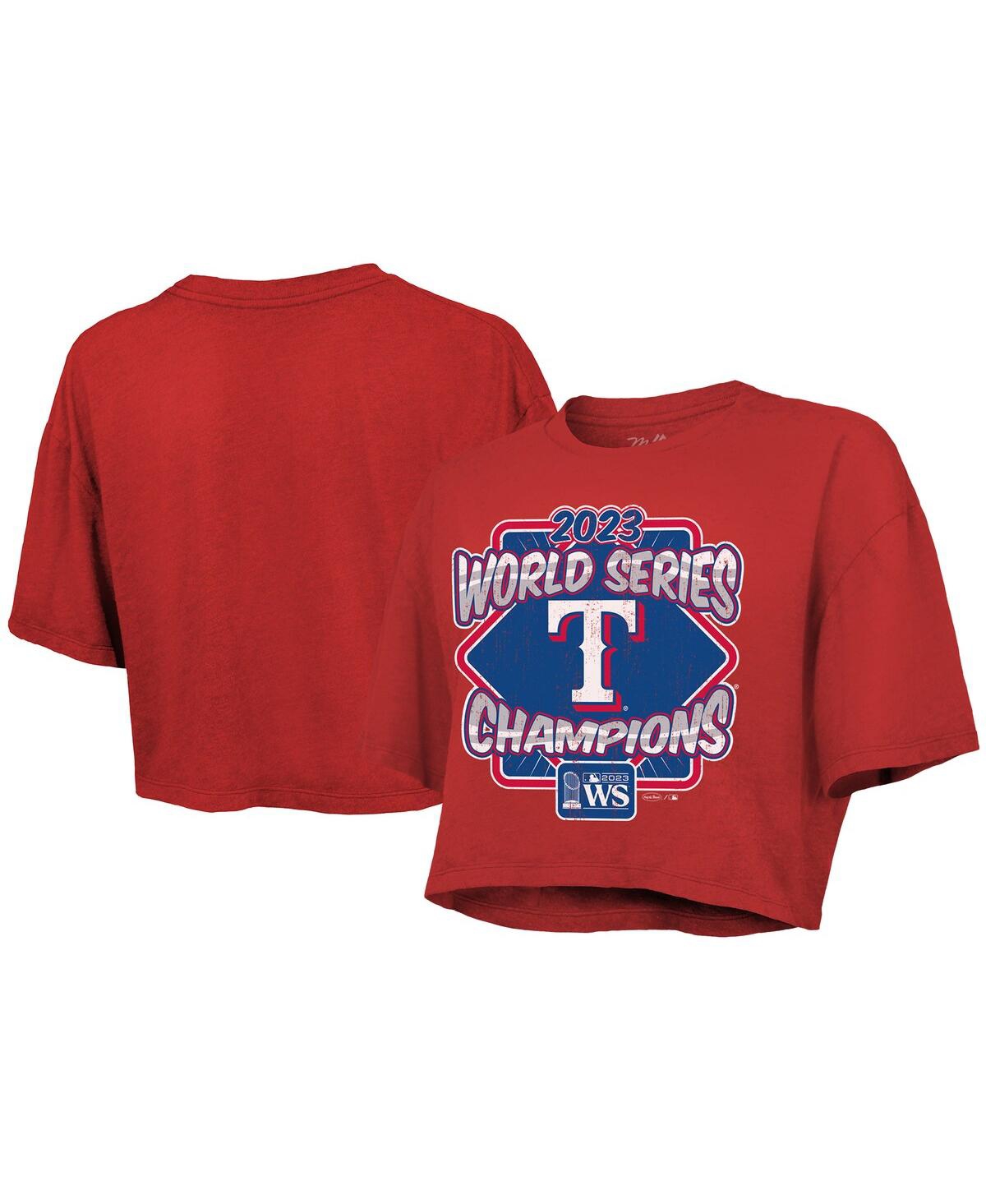 MAJESTIC WOMEN'S MAJESTIC THREADS RED TEXAS RANGERS 2023 WORLD SERIES CHAMPIONS BEST FACE FORWARD BOXY CROPPE 