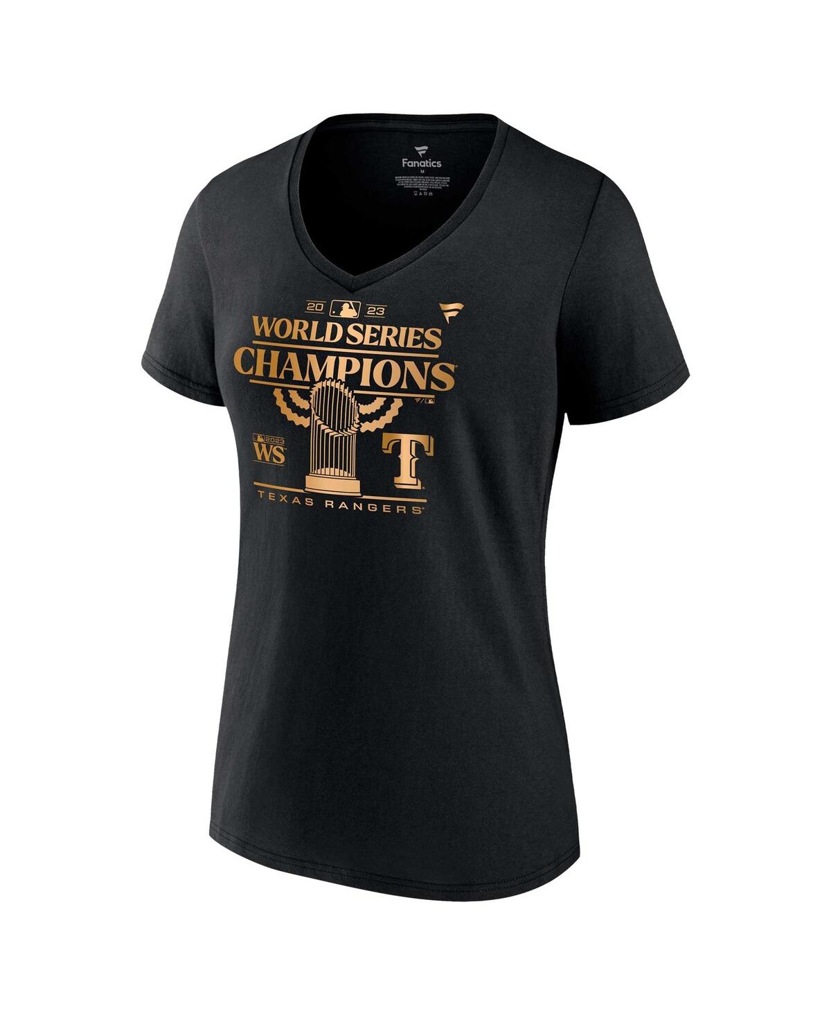 Women's FanaticsTexas Rangers 2023 World Series Champions Parade V-Neck T-shirt - Black