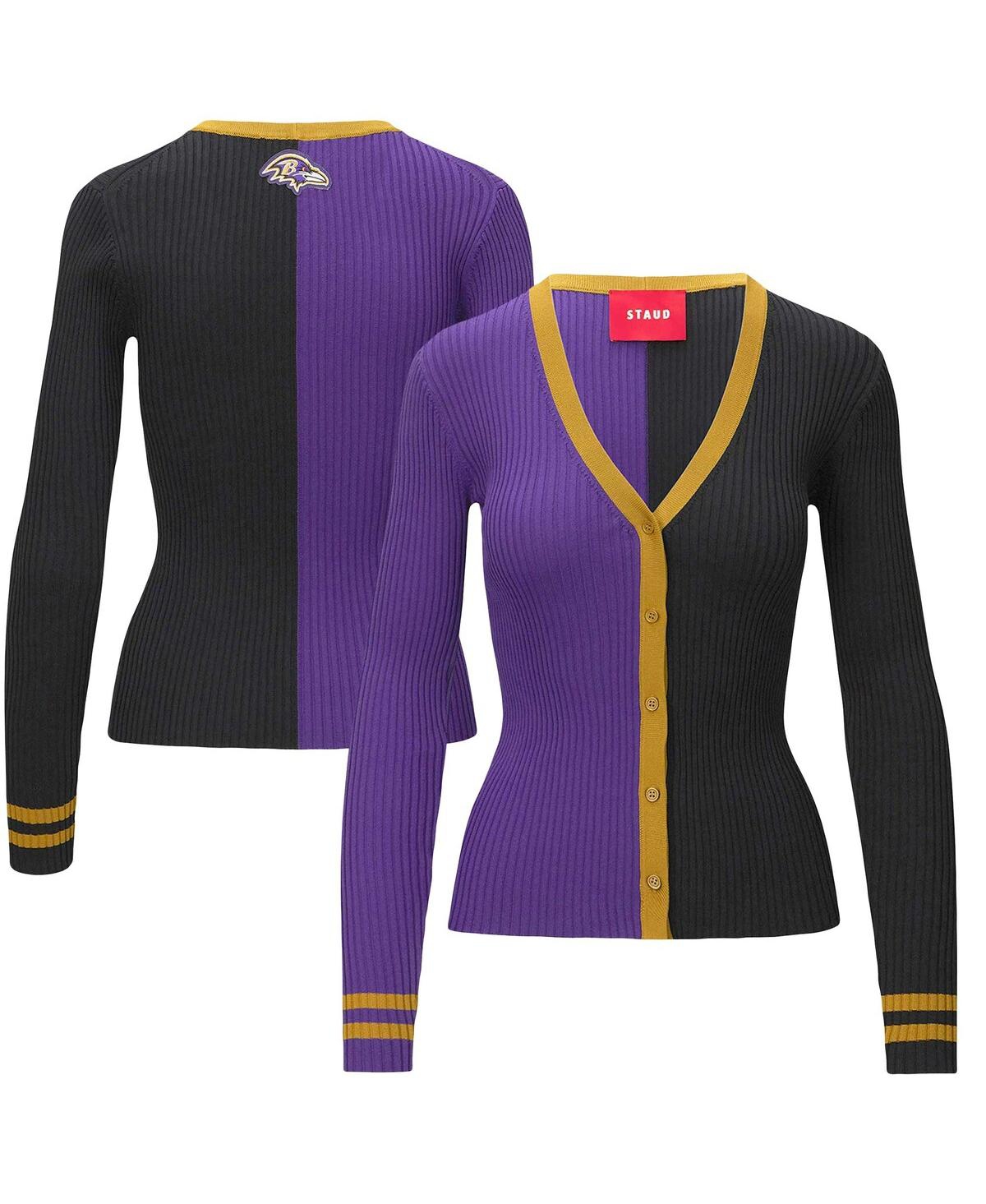 Women's Staud Purple, Black Baltimore Ravens Cargo Sweater - Purple, Black
