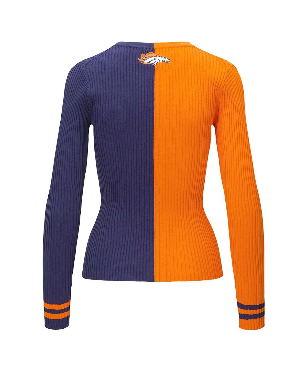 Shop Staud Women's  Orange, Navy Denver Broncos Cargo Sweater In Orange,navy