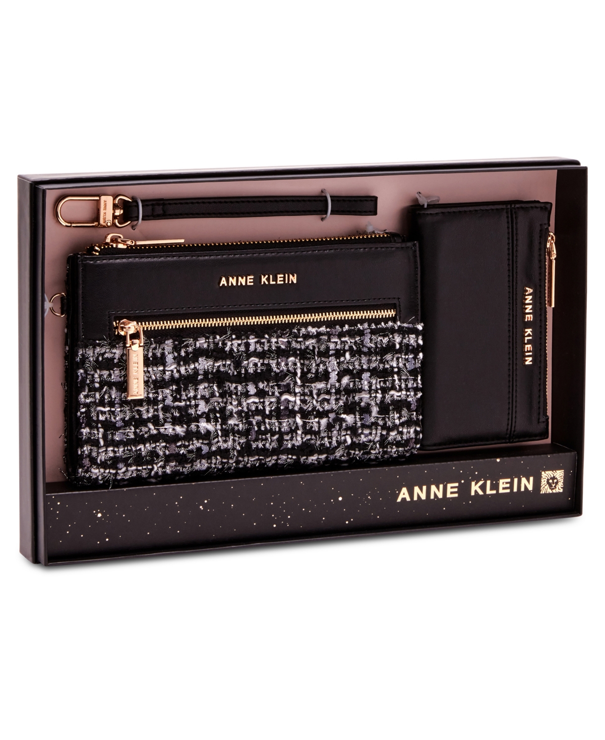 Anne Klein Tweed Zip Clutch And Card Case Gift Set, 2 Piece In Black Multi