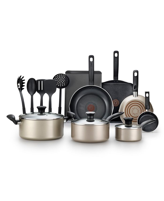 T-fal Cookware Set Nonstick Inside and Out 9 Piece Gray