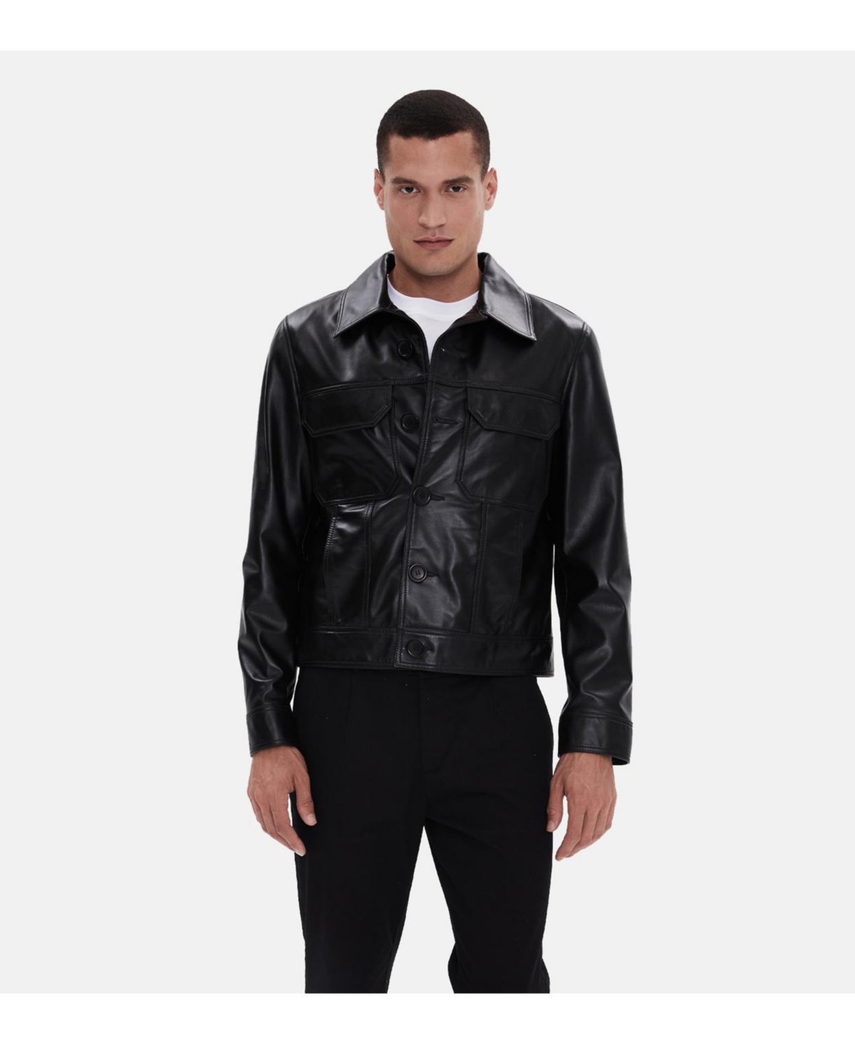 Men's Fashion Leather Jacket, Black - Black