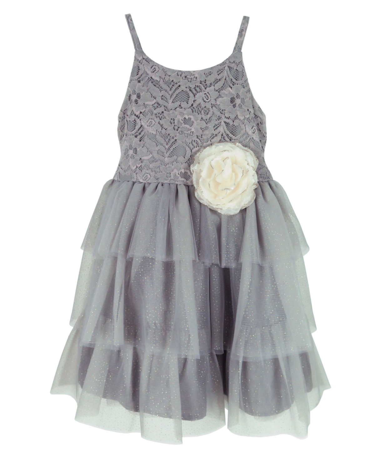 Shop Pink & Violet Little Girls Sleeveless Glitter Mesh Skirt Dress In Gray