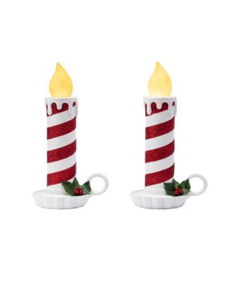 10" Flickering LED Resin Glittery Striped Candles, Set of 2