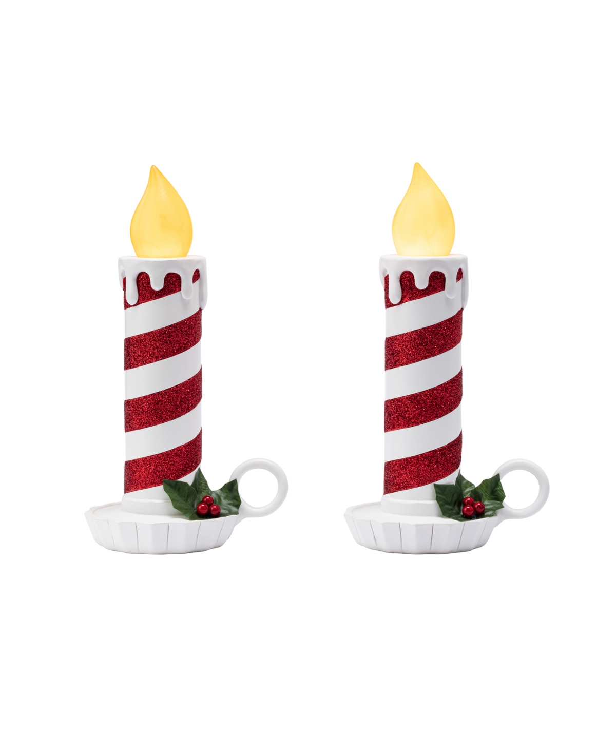 Mr. Christmas 10" Flickering Led Resin Glittery Striped Candles, Set of 2