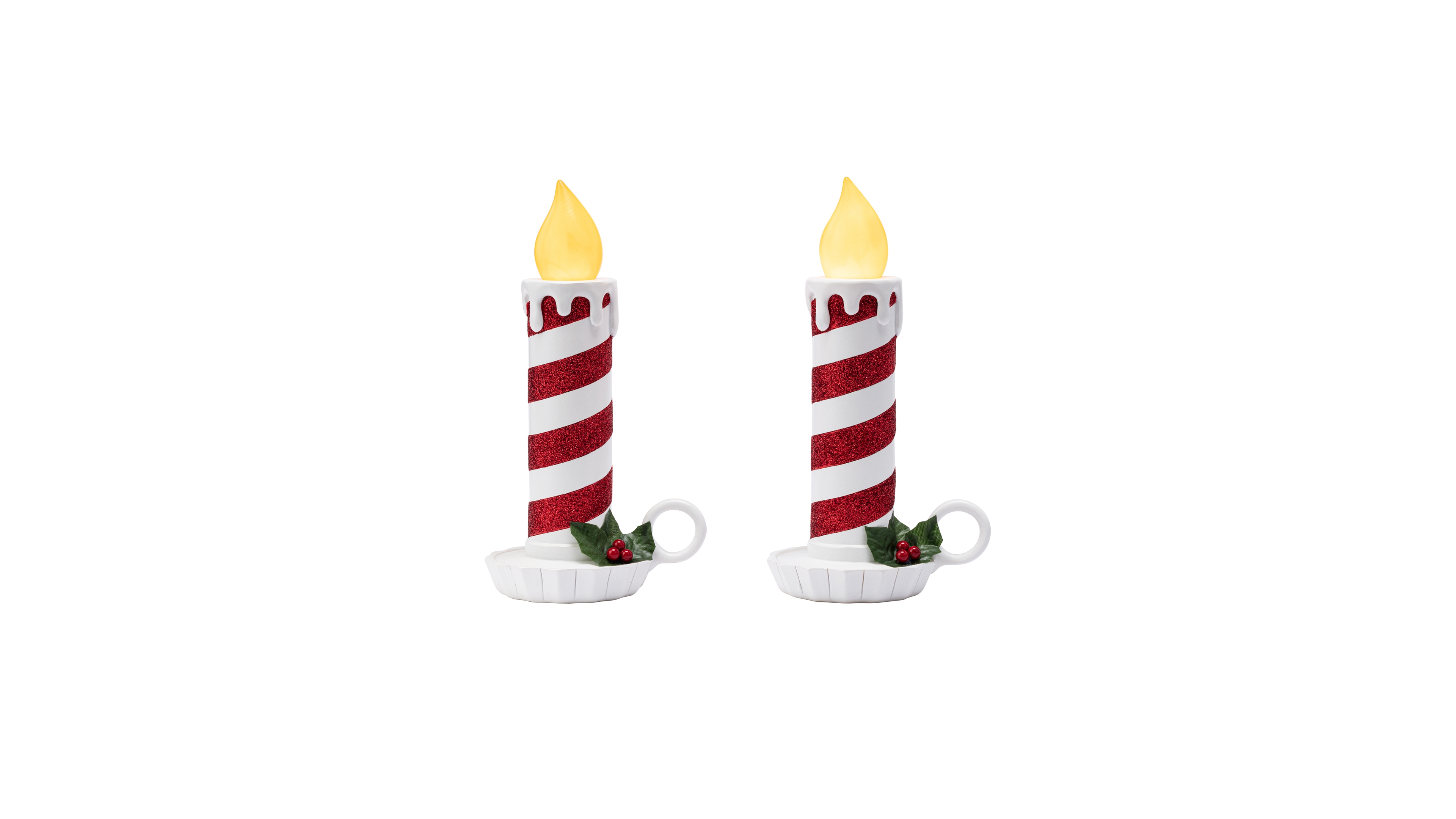 Mr. Christmas 10" Flickering Led Resin Glittery Striped Candles, Set of 2