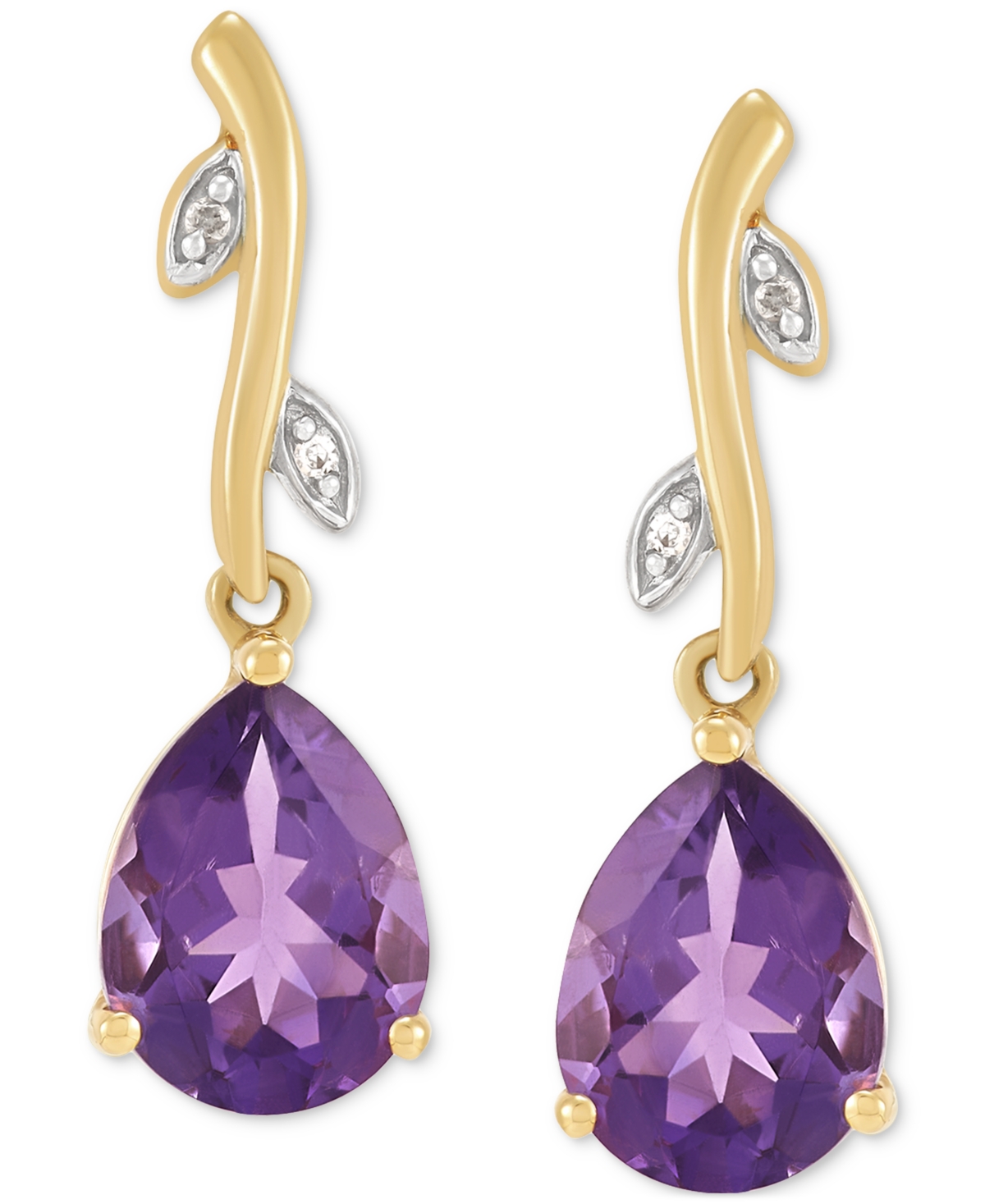 (1-7/8 ct. t.w.) & Diamond Accent Vine Motif Drop Earrubgs in 14k Gold (Also in London Blue Topaz) - Amethyst