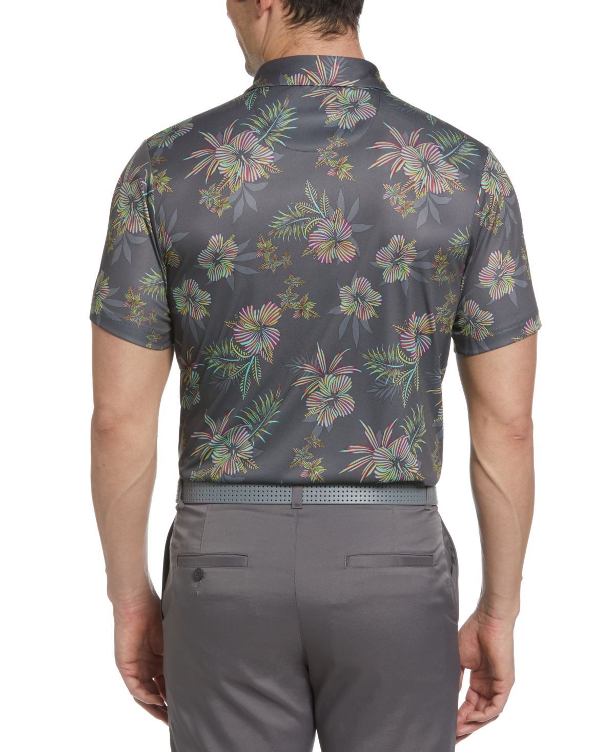 Shop Pga Tour Men's Hibiscus Floral Graphic Polo Shirt In Iron Gate