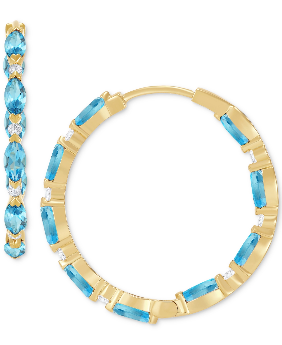 Amethyst (2-1/3 ct. t.w.) & White Topaz (1/4 ct. t.w.) In & Out Small Hoop Earrings in 14k Gold, (Also in Swiss - Blue Topaz