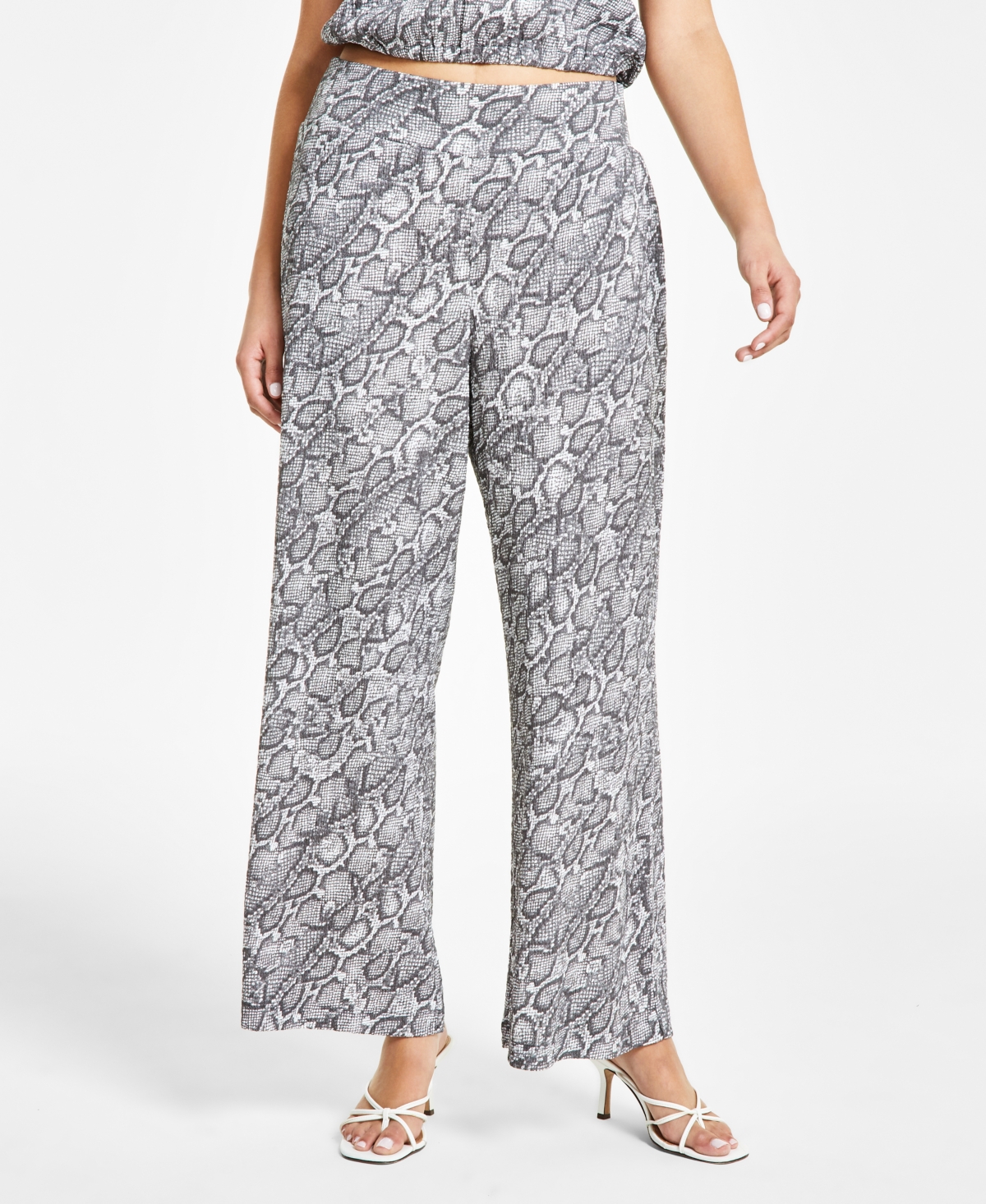 Shop Bar Iii Petite Textured Animal-print Wide-leg Pants, Created For Macy's In Jess Snake