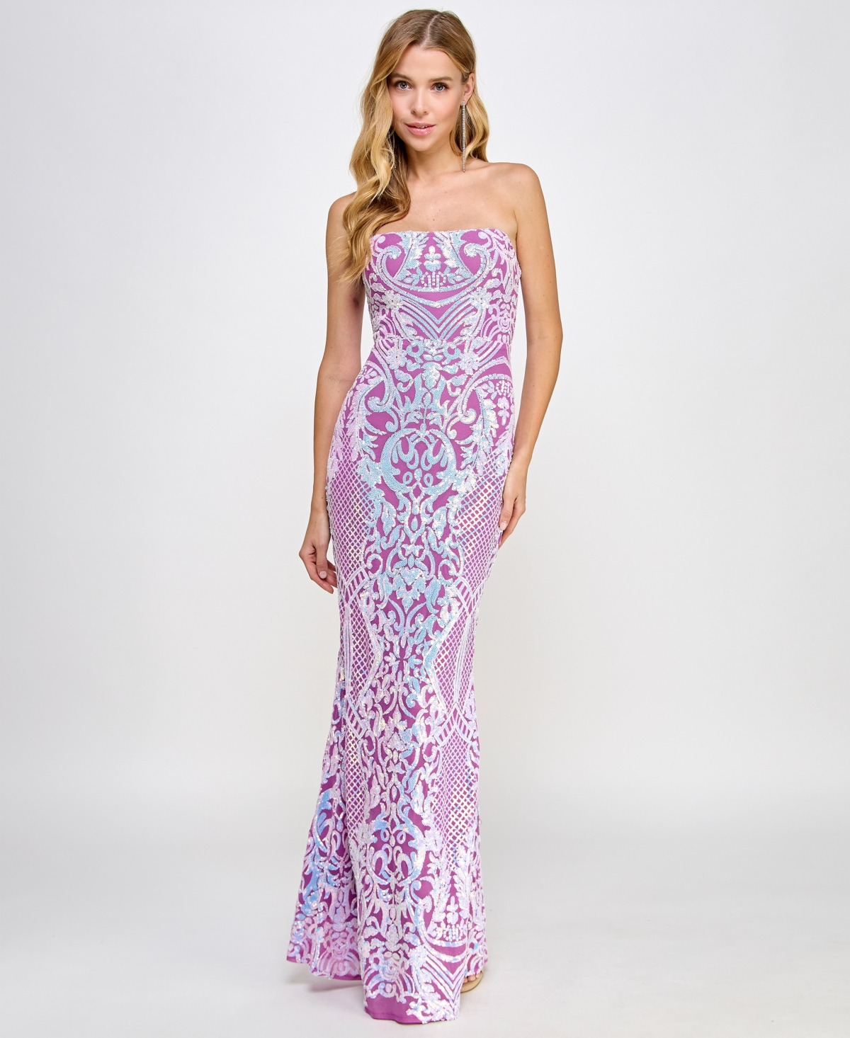 Juniors' Sequined Strapless Lace-Up-Back Gown, Created for Macy's - Lilac