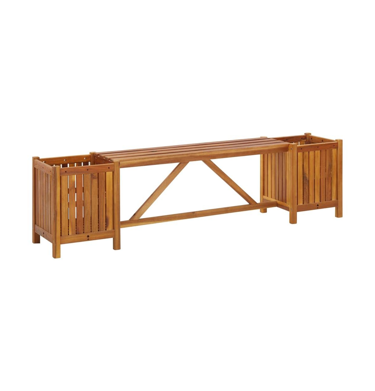 Vidaxl Patio Bench With 2 Planters 59.1"x11.8"x15.7" Solid Acacia Wood In Brown
