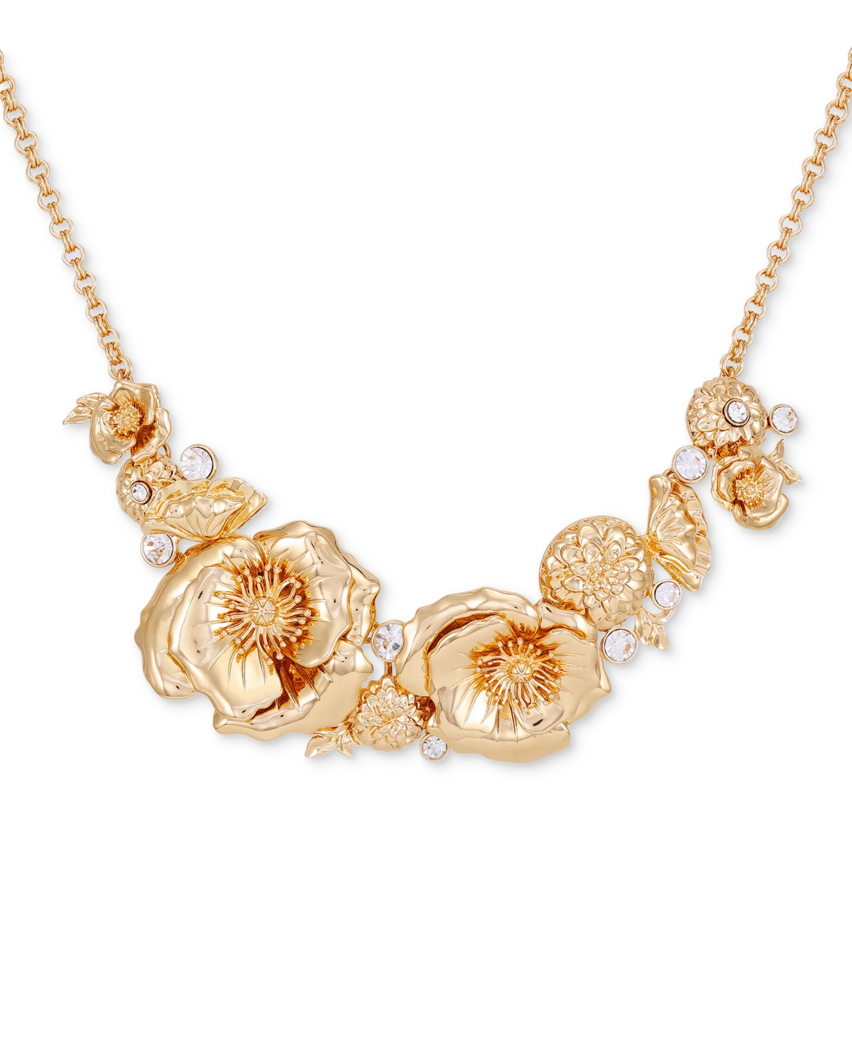 Guess Gold-tone Crystal & Flower Statement Necklace, 16" + 2" Extender