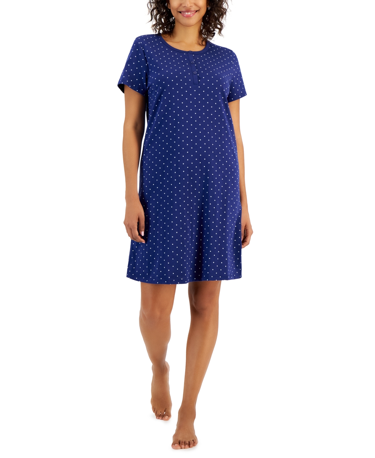 Women's Cotton Printed Henley Sleepshirt, Created for Macy's - Paddington Blue