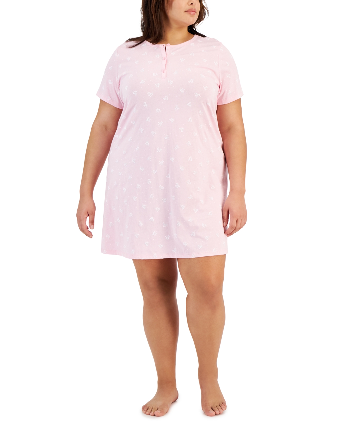 Charter Club Plus Size Cotton Ditsy Floral Henley Sleepshirt, Created For Macy's