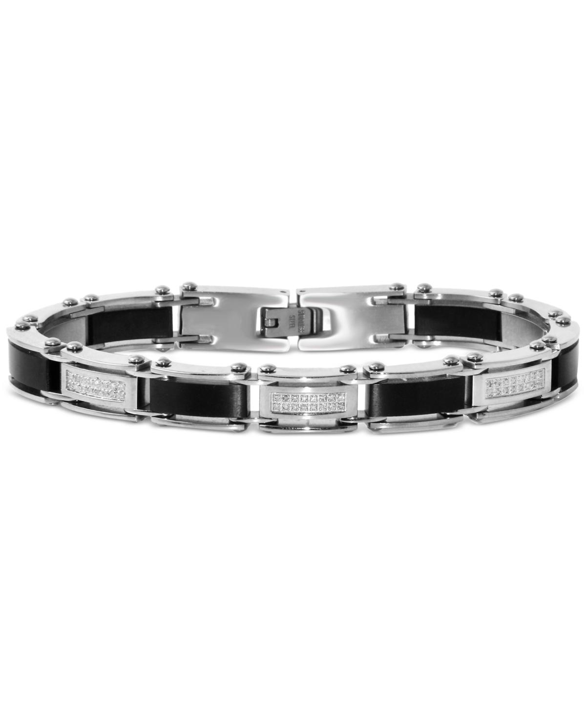 Macy's Men's Diamond Link Bracelet (1/4 Ct. T.w.) In Stainless Steel & Black Ion-plate