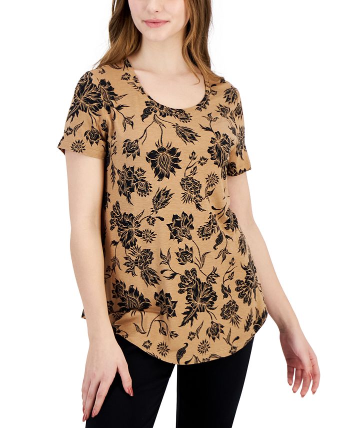 JM Collection Petite Elena Etch Short Sleeve Top Created for