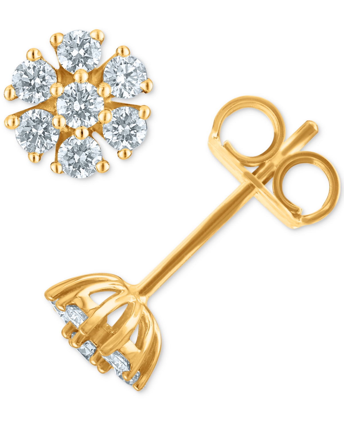 Macy's Diamond Starburst Cluster Stud Earrings (1/4 Ct. T.w.) In 14k Gold In Yellow Gold