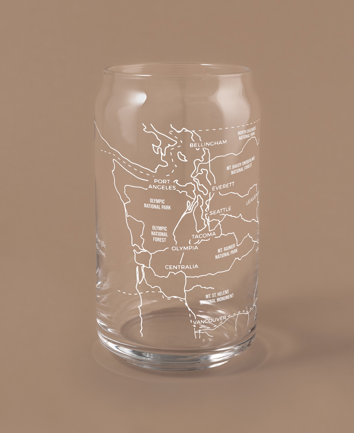 Narbo The Can Washington State Map 16 oz Everyday Glassware, Set Of 2 In White