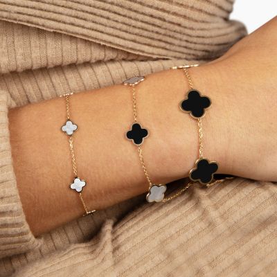 Mini Mother of Pearl Clover Bracelet 14K Gold