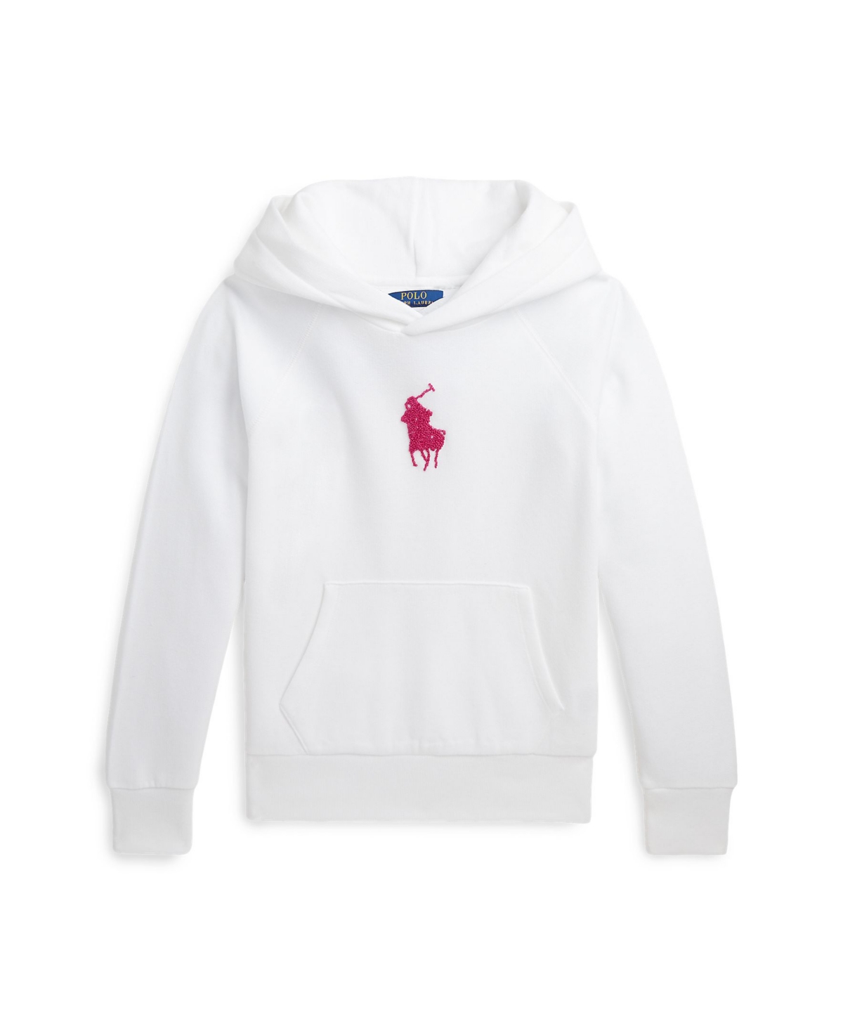 Polo Ralph Lauren Kids' Big Girls French Knot Big Pony Fleece Hooded Sweatshirt In White With Pink Pony Player