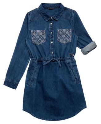 Long Sleeve Guess Denim Dresses GUESS Big Girls Stretch Denim Long Sleeve  Dress Macy's