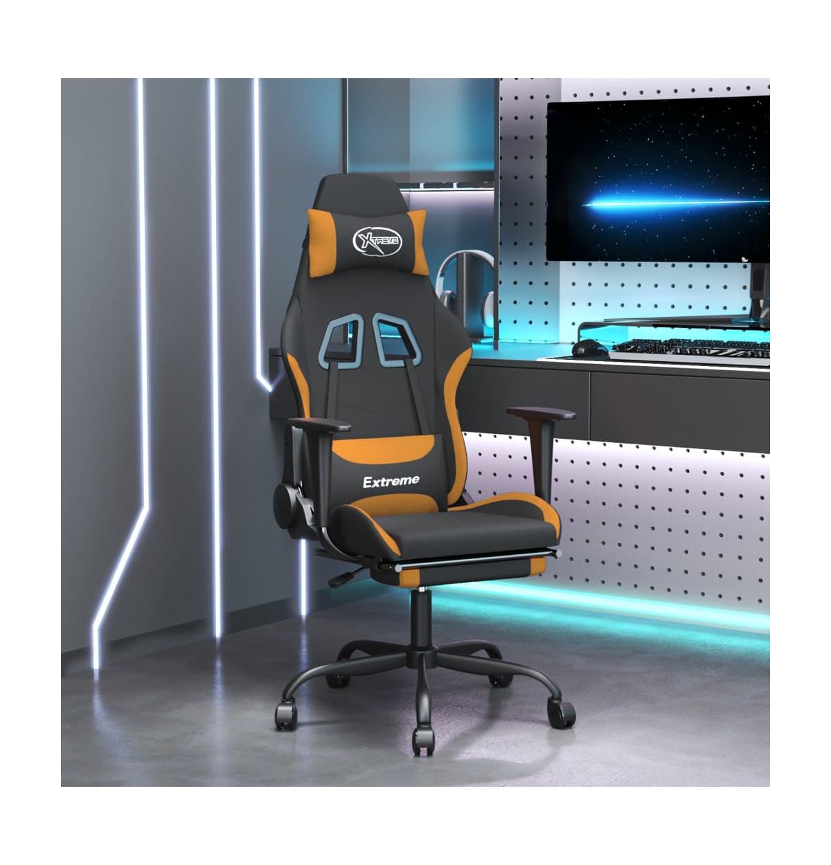 Gaming Chair with Footrest Black and Orange Fabric