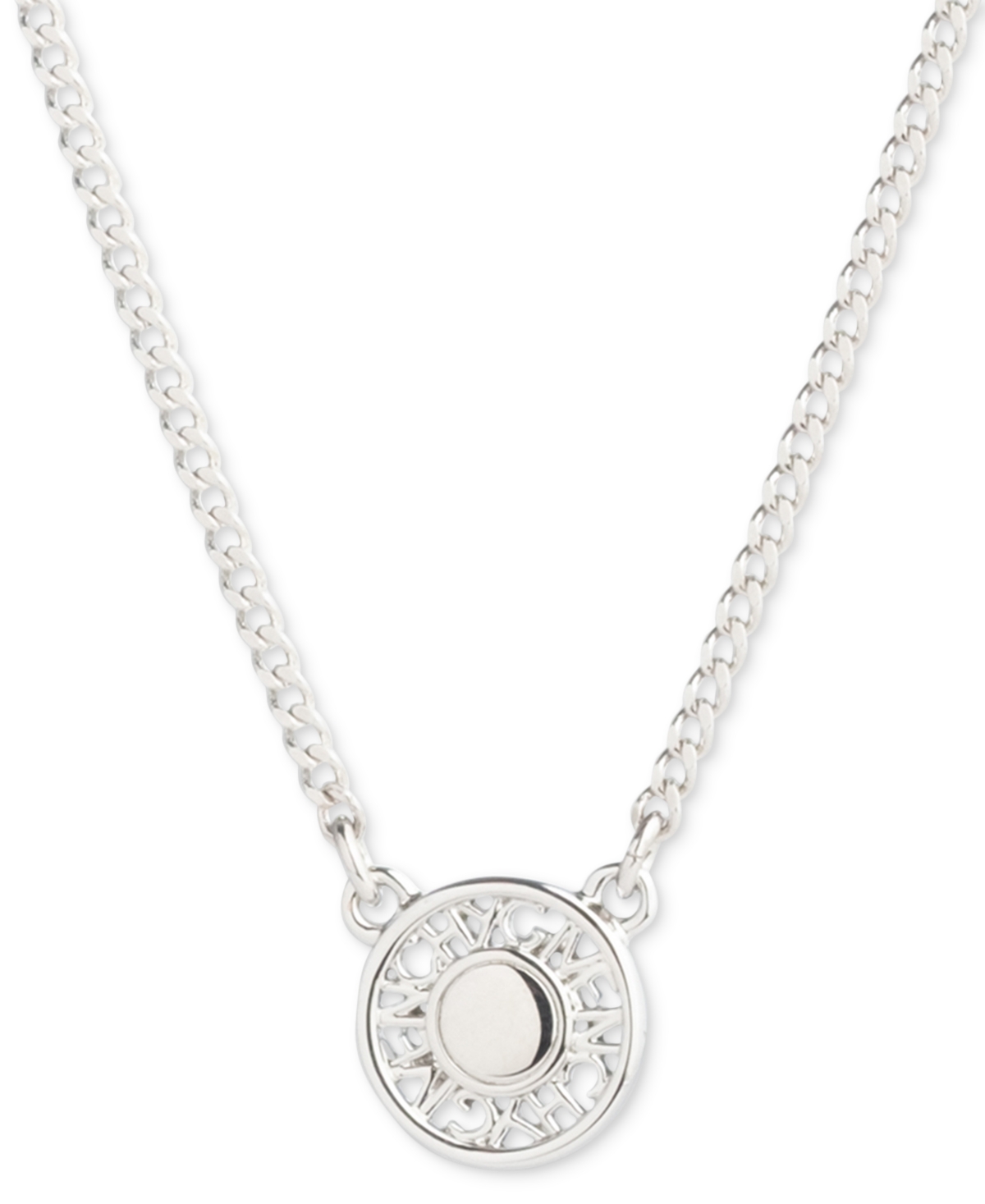 Givenchy Logo Embossed Coin Pendant Necklace, 16" + 3" Extender In Silver