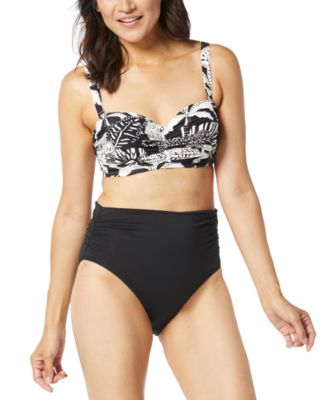 Shop Coco Reef Womens Charisma Printed Bra Sized Pleated Bikini Top Contours High Waist Bikini Bottoms In Black