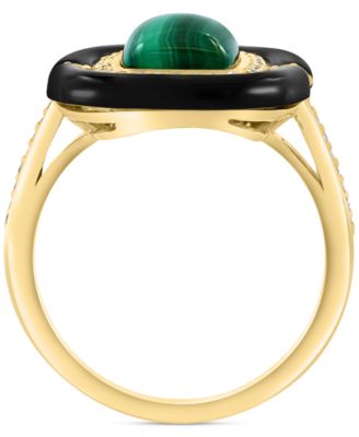 EFFY&reg; Malachite, Onyx, &  Diamond (1/5 ct. t.w.) Statement Ring in 14k Gold