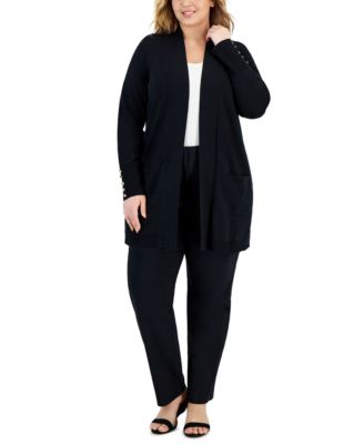 Plus Size Open-Front Long-Sleeve Cardigan, Exclusively at Macy's