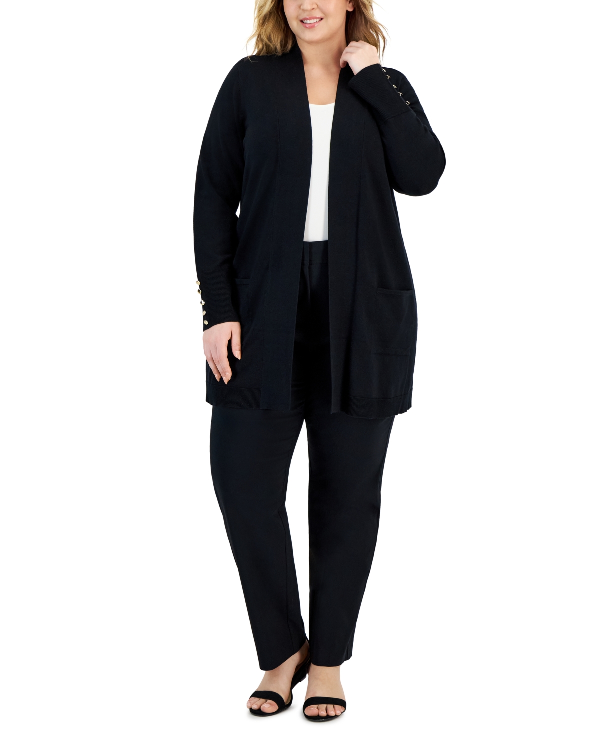 JM COLLECTION PLUS SIZE OPEN-FRONT LONG-SLEEVE CARDIGAN, EXCLUSIVELY AT MACY'S 