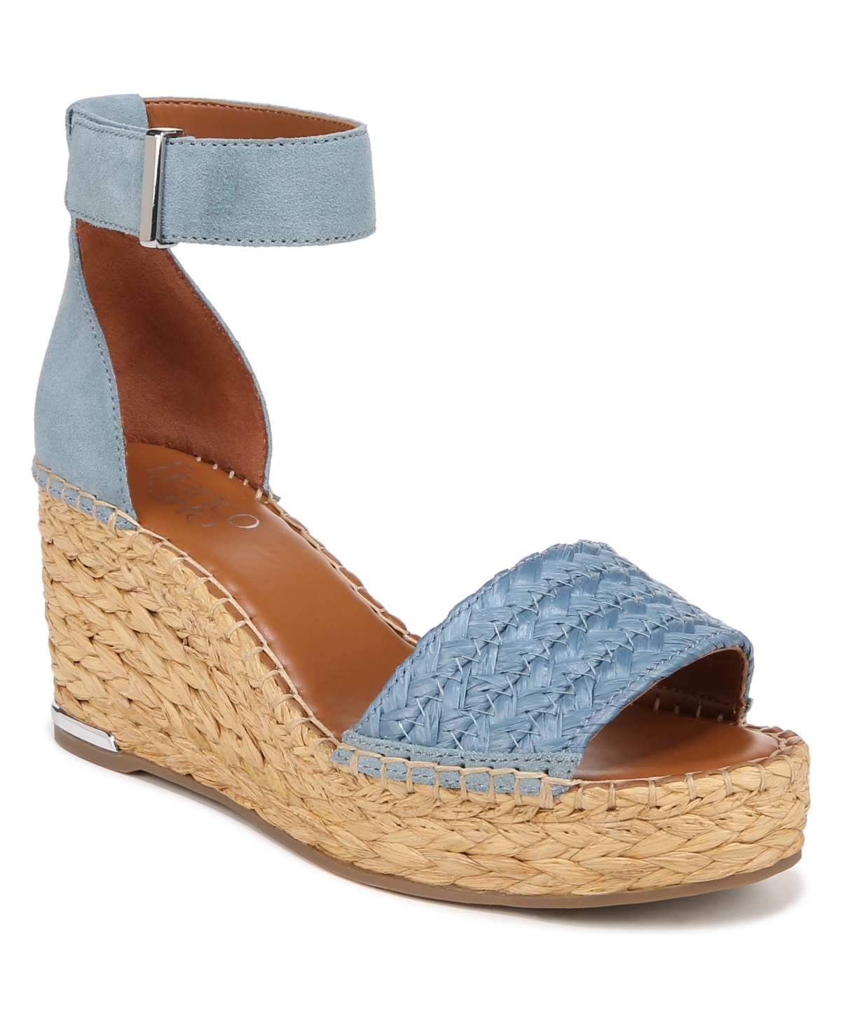 Shop Franco Sarto Women's Clemens Espadrille Wedge Sandals In Denim Blue Raffia,suede