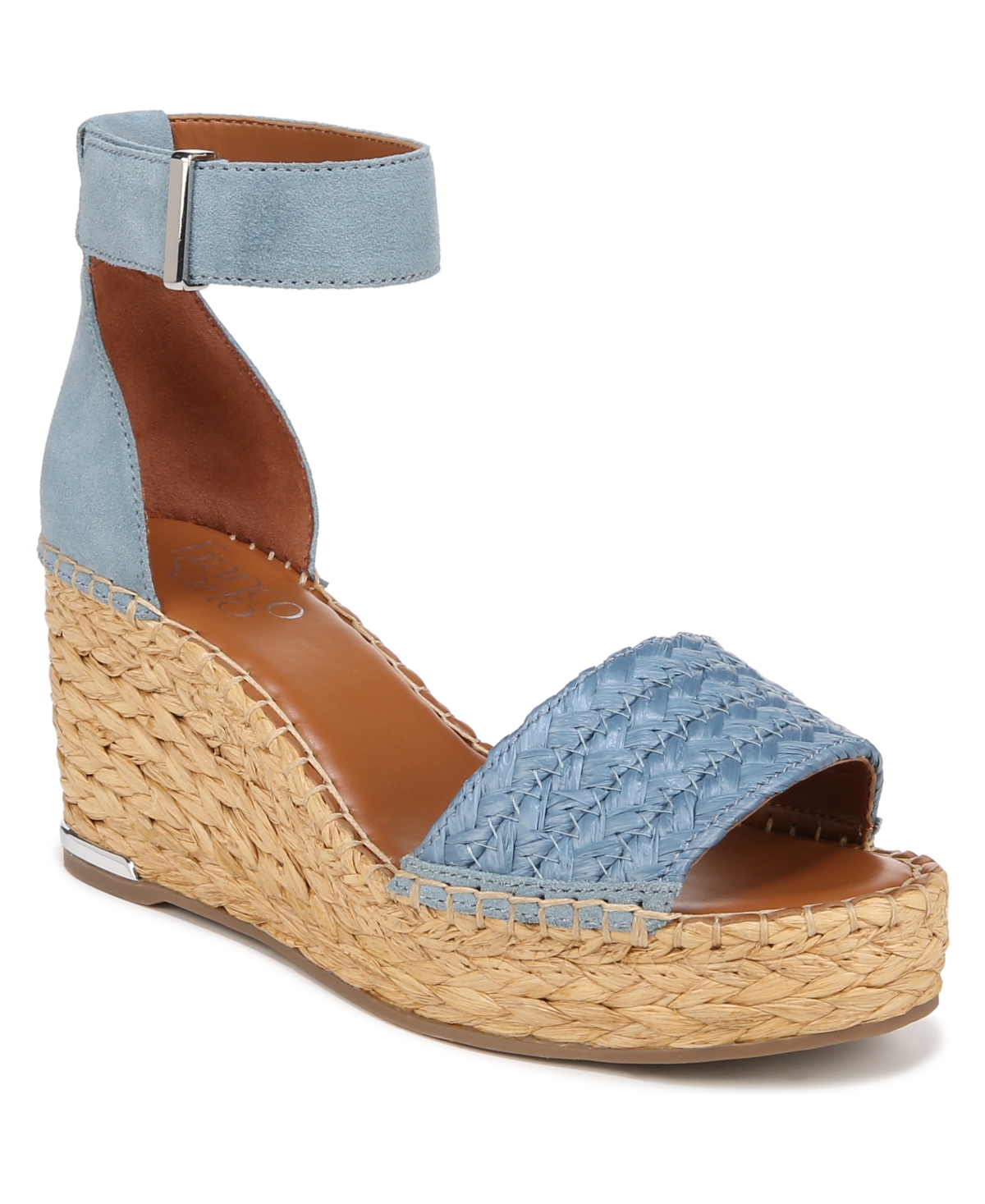 Franco Sarto L-clemenss Womens Denim Wedge Sandals In Denim Blue Raffia,suede