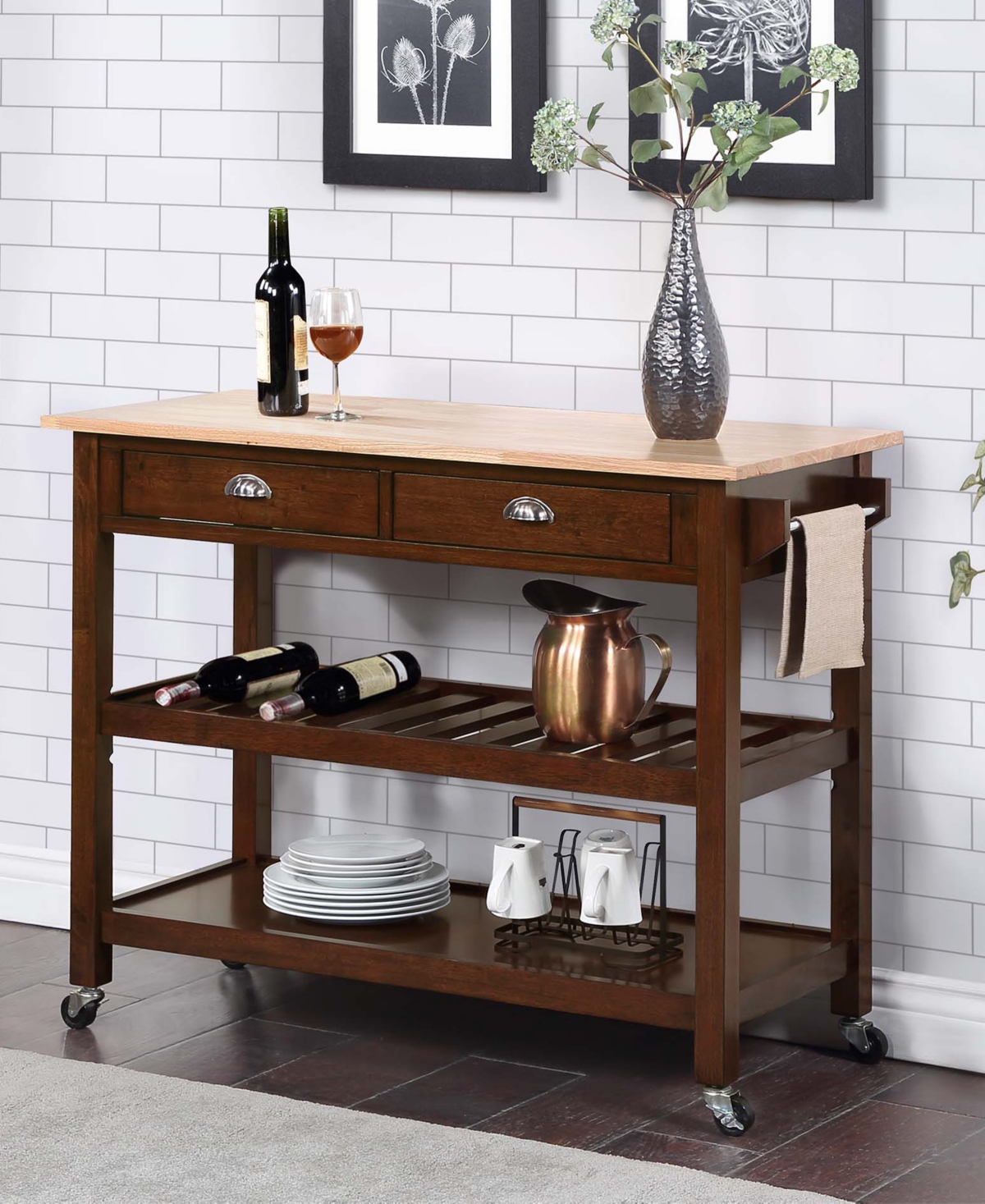 Convenience Concepts American Heritage Wood 3 Tier Butcher Block Kitchen Cart - Butcher Block