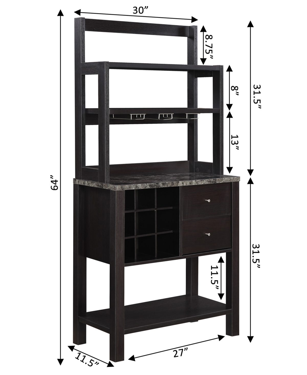 Convenience Concepts Newport Medium Density Fiberboard (Mdf) 2 Drawer Serving Bar - Espresso