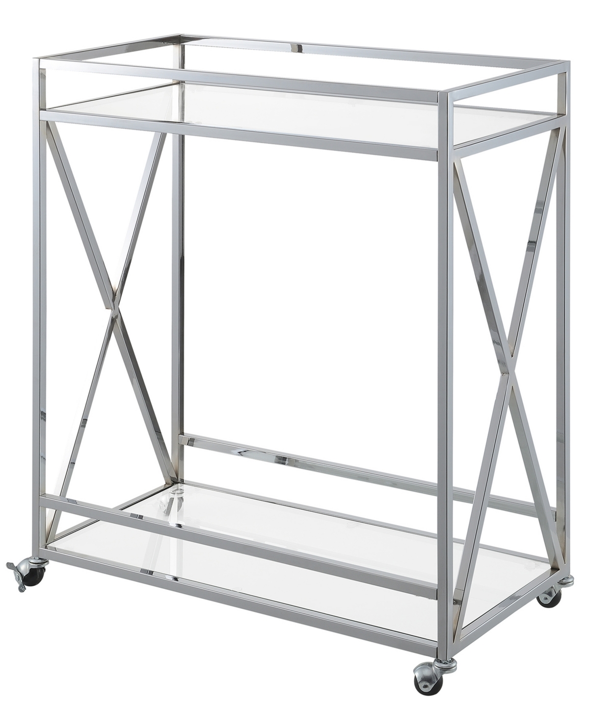 Convenience Concepts 29.25" Chrome Oxford Glass Bar Cart With Shelf In Glass,chrome
