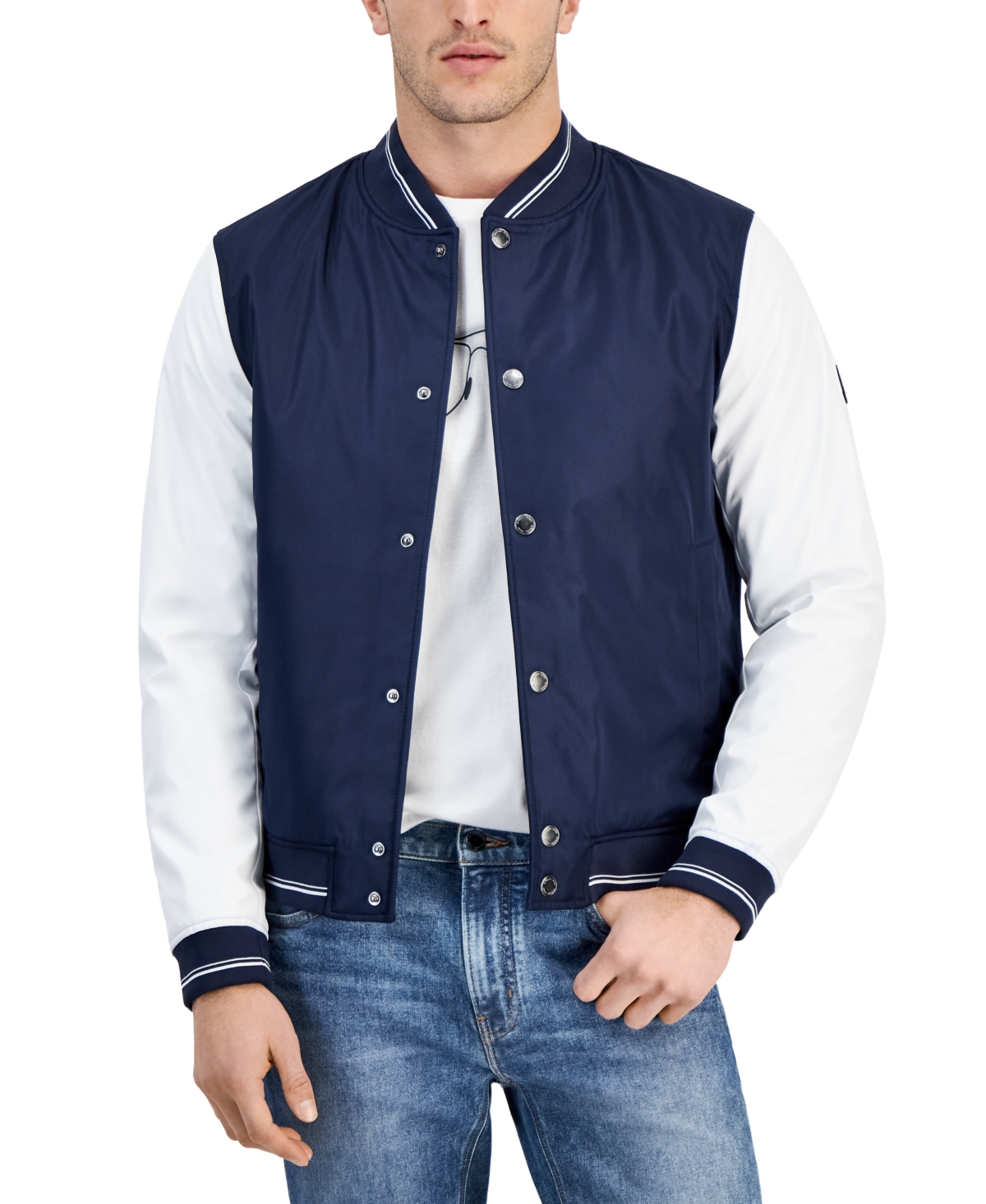Michael Kors Men s Colorblocked Baseball Jacket In Midnight ModeSens