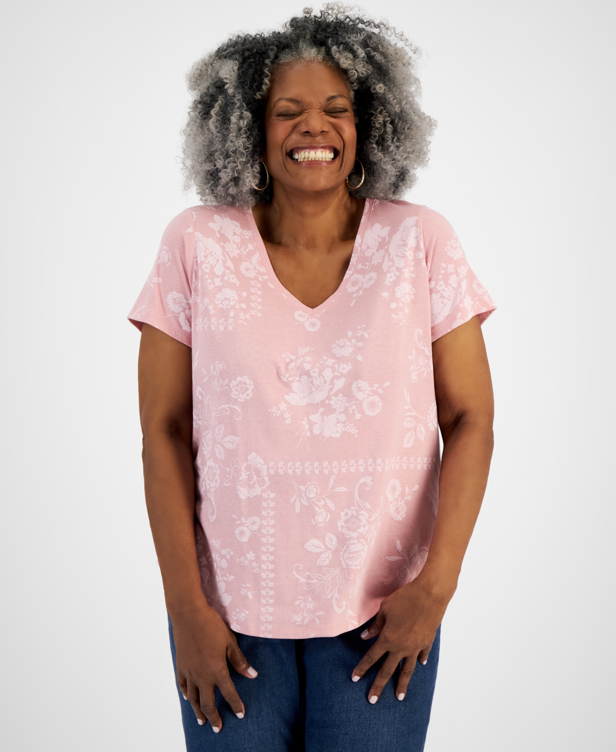 Style & Co Plus Size Graphic Print T-shirt, Created For Macy's In Scarf Carnation