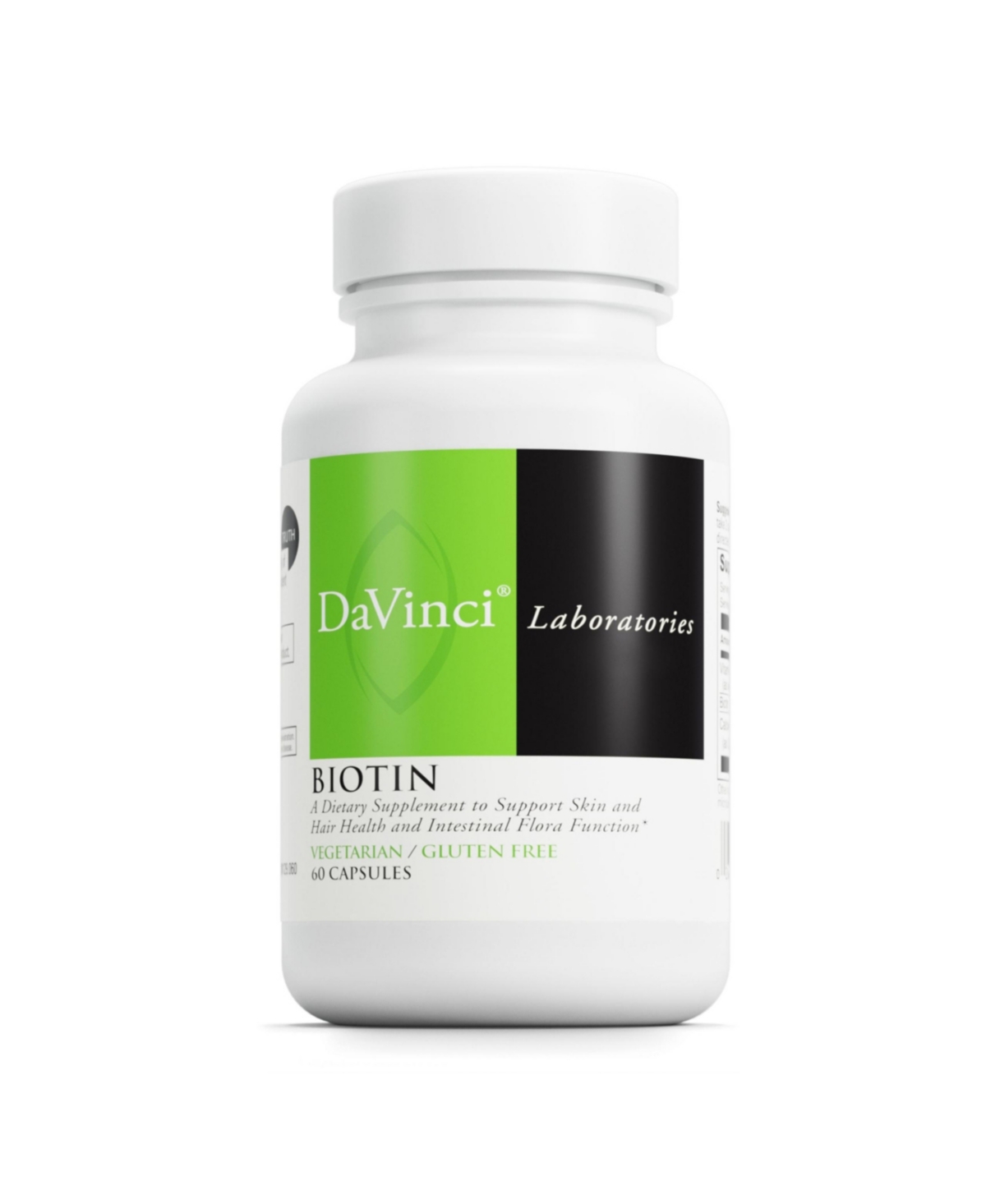 DaVinci Labs Biotin - Supports Skin & Hair Health, Intestinal Flora Function - Dietary Supplement with Vitamin C & Calcium as Ca Carbonate - Vegetaria