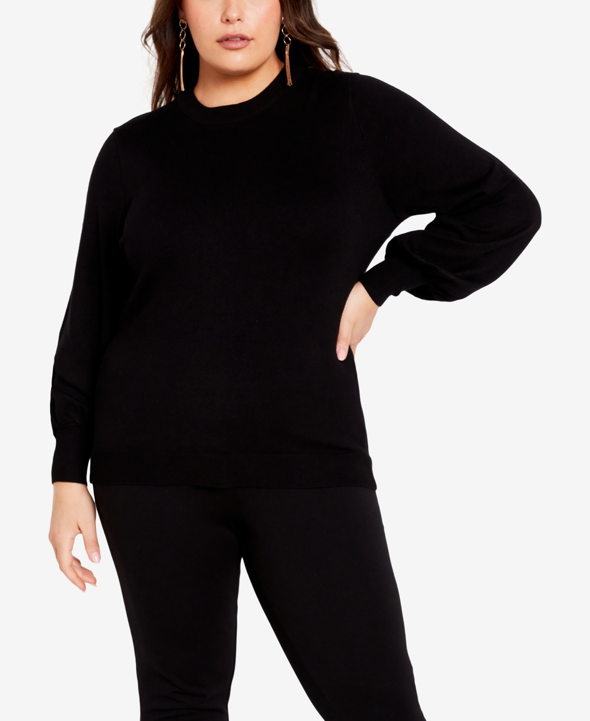 Avenue Plus Size Peyton Round Neck Sweater In Black