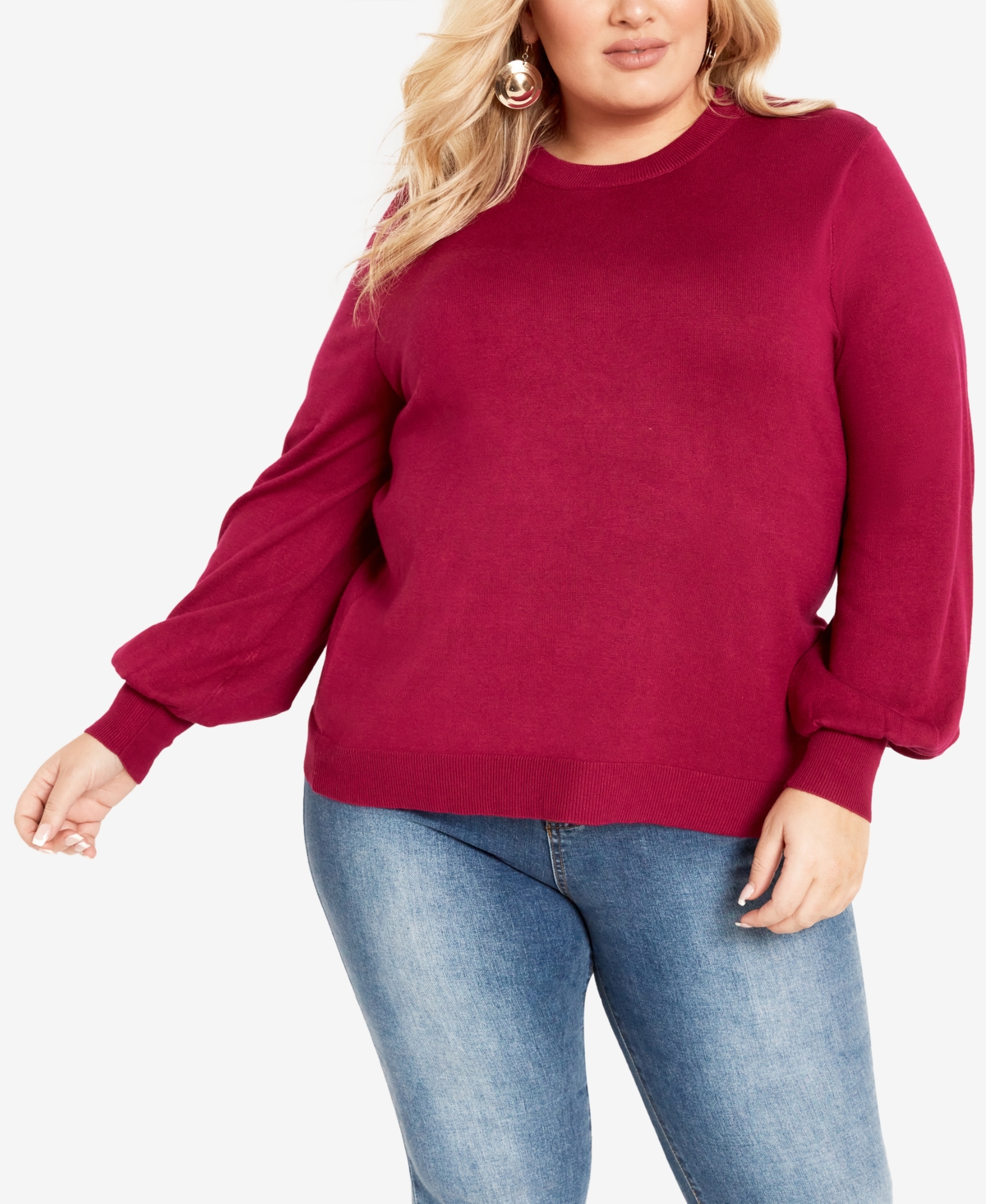 Avenue Plus Size Peyton Round Neck Sweater In Magenta