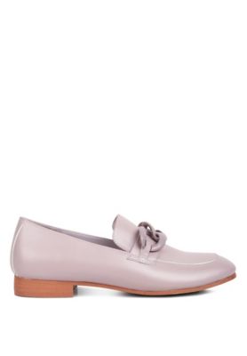 MERVA Womens Chunky Chain Leather Loafers