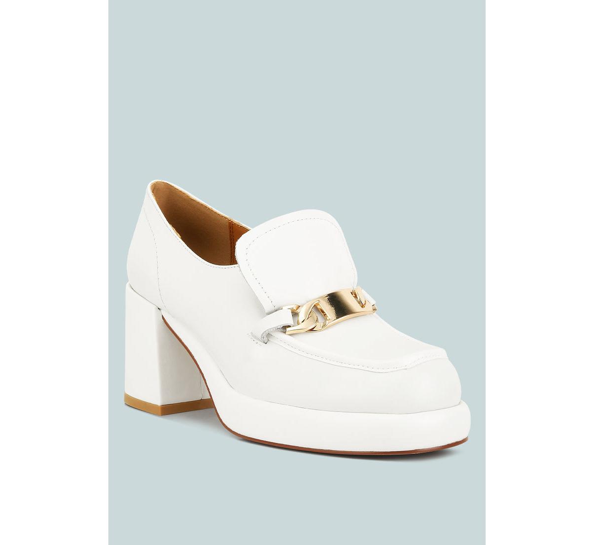 Morgan Womens Metallic Embellishment Leather Platform Loafers
